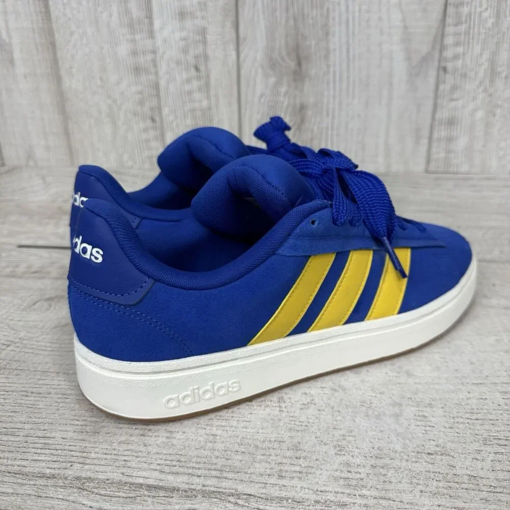 Adidas Grand Court Alpha Lucid Blue Utility Yellow Mens 10.5 Suede Shoes JI1714